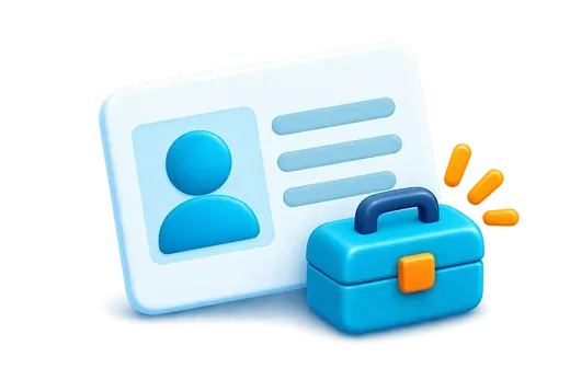 A business profile card and toolbox representing a trade company listing