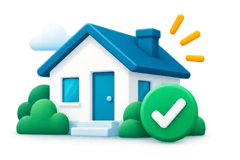 Illustrated house with a check mark