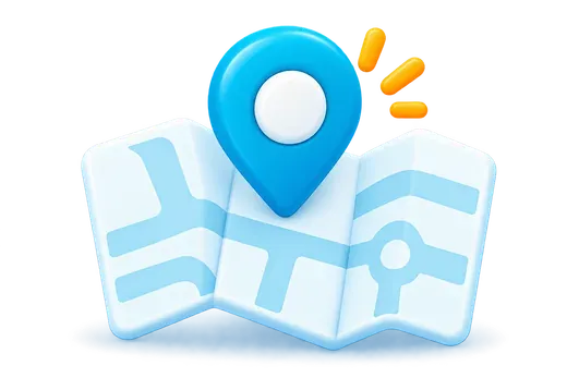 A folded map with a location pin representing a local service area